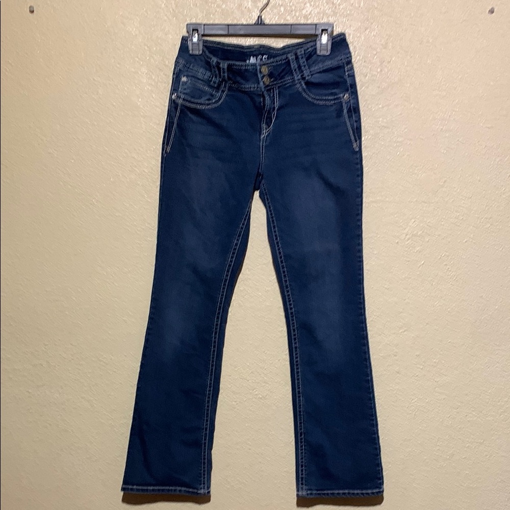 Wallflower Jeans 7 Reg Jr Blue Stretchy Bootcut Embroidered Back Flap Pockets - Picture 3 of 15